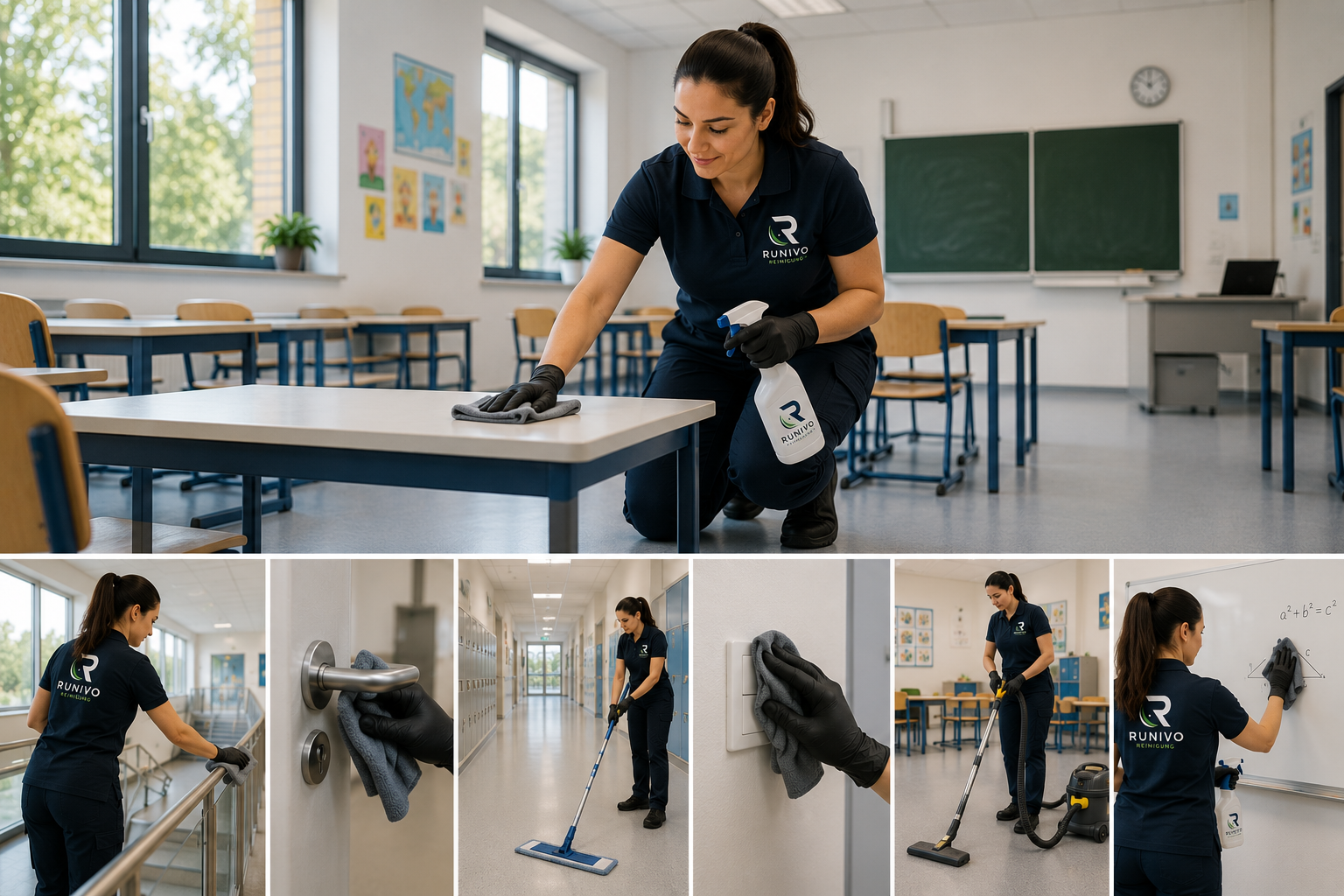 Runivo reinigt einen Klassenraum in einer Schule
